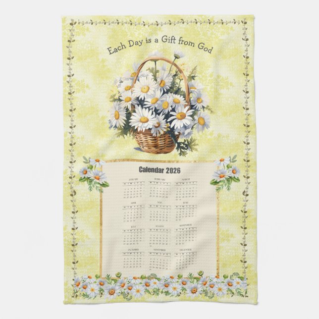 2026 Kalender Handtuch Gelbe Daisy Geschenk Gottes (Vertikal)