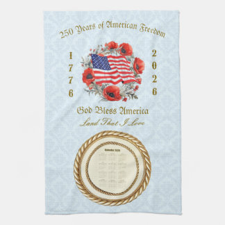 2026 Kalender Handtuch Gott segne Amerika 250 Jahr