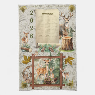 2026 Kalender Handtuch Hirsch Buck Pinecones Acorn