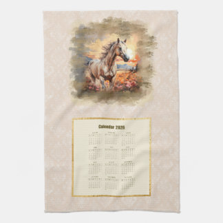 2026 Kalender Handtuch Pferd im Sonnenuntergang