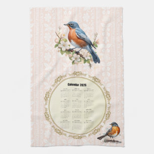 2026 Kalender Handtuch Robin Vogel Pfirsich Damast