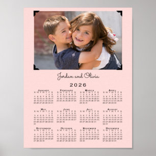 2026 Kalender Ihr Foto und Name Rosa Poster