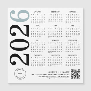 2026 Kalender-Logo QR-Code Blue Black Business Magnetkarte