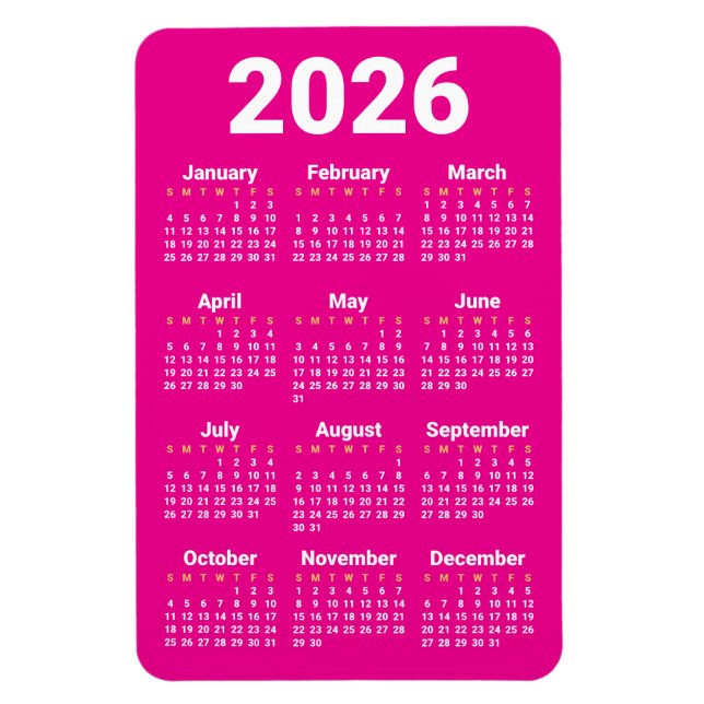 2026 Kalender Magnet | Benutzerdefinierte Farben (Vertikal)