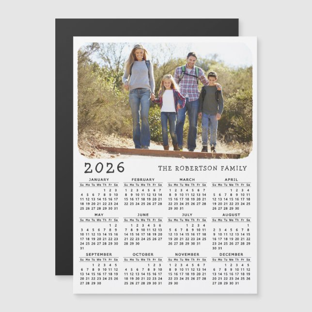 2026 Kalender Magnet Familie Foto Weiß Schwarz (Vorne/Hinten)