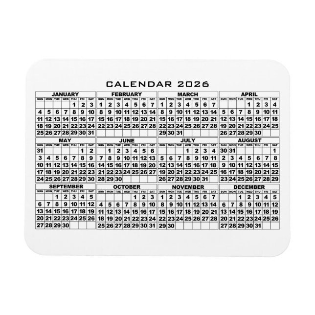 2026 Kalender Magnet Weiß (Horizontal)