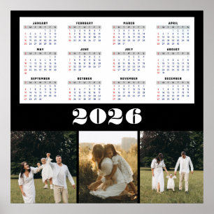 2026 Kalender mit schwarzem Hintergrund Poster