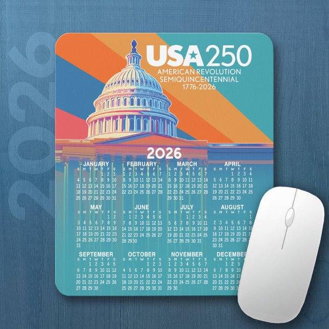 2026 Kalender mit USA 250 Capital Dome Amerika Mousepad (2026 Calendar on a Mousepad)
