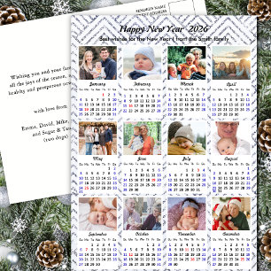 2026 Kalender Modern Family Foto Collage Silver Feiertagspostkarte