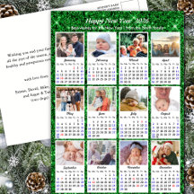 2026 Kalender Moderne Familie 12 Foto Grüner Glitz