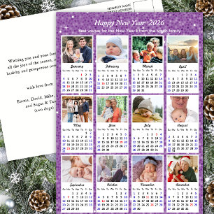 2026 Kalender Modernes Foto Lila Glitzer Feiertagspostkarte