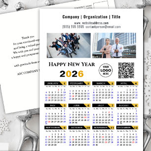 2026 Kalender Modernes Gold Black Business Logo QR Feiertagspostkarte