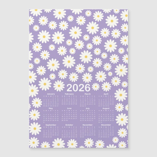 2026 Kalender - Muster der Daisy-Blume Magnetkarte (Vorderseite)