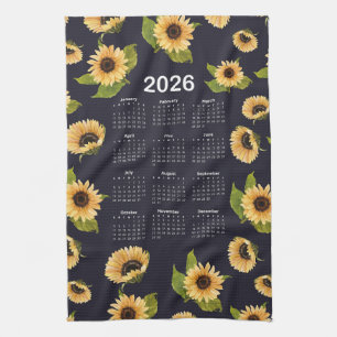 2026 Kalender Muster für Aquarellblumen Geschirrtuch