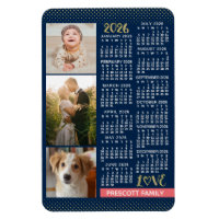 2026 Kalender Navy Coral Gold Familienfoto-Collage