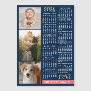 2026 Kalender Navy Koralle Gold Foto Collage Magne Magnetkarte