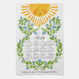 2026 Kalender Niedlich Sun Blue Blumen Blumen Geschirrtuch