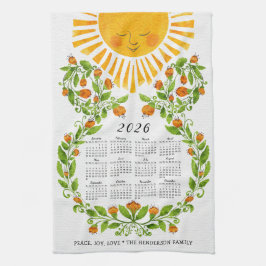 2026 Kalender Niedlich Sun Orange Blume Blumenmust Geschirrtuch