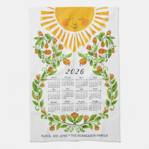 2026 Kalender Niedlich Sun Orange Blume Blumenmust Geschirrtuch