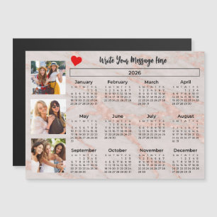 2026 Kalender Pink Marbleized Foto-Collage-Magnet Magnetkarte