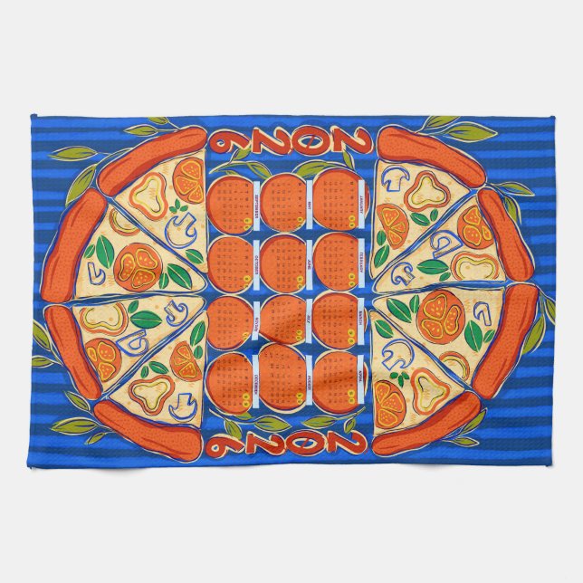 2026 Kalender - Pizza-Kalender Geschirrtuch (Horizontal)