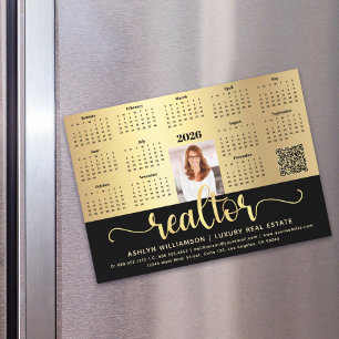 2026 Kalender Realtor Black Gold QR Code Magnet
