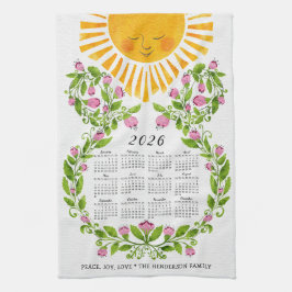 2026 Kalender Rosa Blume Niedlich Sonnenblumen Geschirrtuch