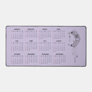 2026 Kalender-Schreibtischmatte - Mond & Blumen Schreibtischunterlage