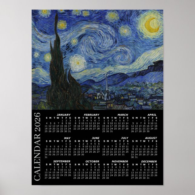 2026 Kalender, Sternennacht / Van Gogh, Großformat Poster (Vorne)