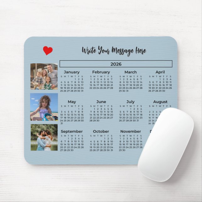 2026 Kalender Stylish Foto-Collage  Mousepad (Mit Mouse)