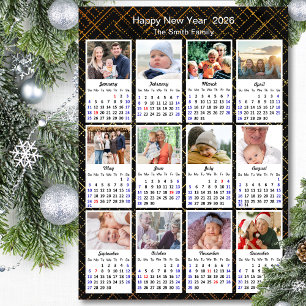 2026 Kalenderfamilie 12 Foto Modernes Schwarzes Go Magnetkarte