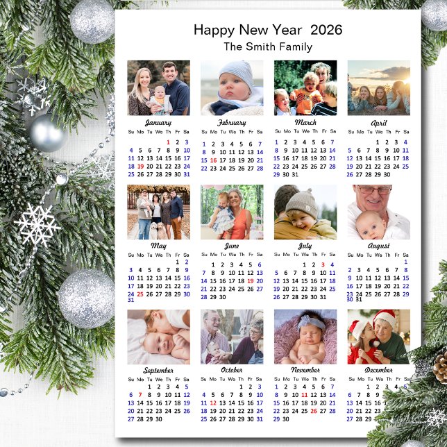 2026 Kalenderfamilie 12 FotoCollage Minimalistisch Magnetkarte (Von Creator hochgeladen)