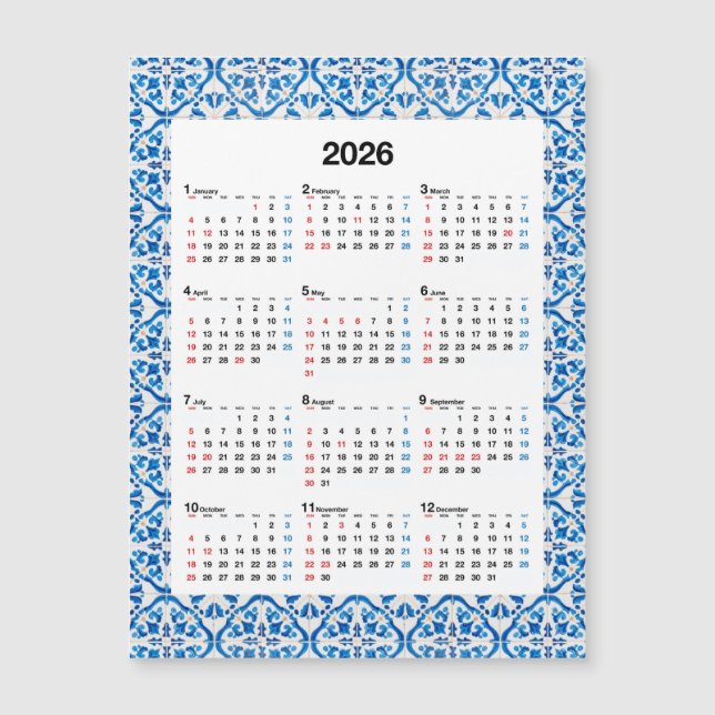 2026 Kalendergestaltung - Einzigartiges Jahr Azule Magnetkarte (Vorderseite)