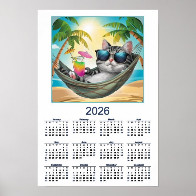 2026 Katzenkalender Coole tropische Katze Poster (Vorne)