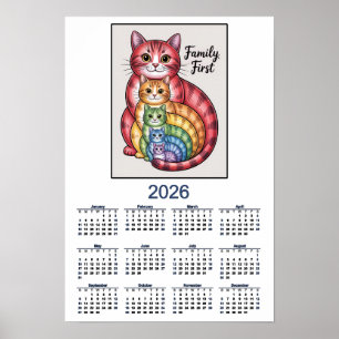 2026 Katzenkalender Familie zuerst Poster