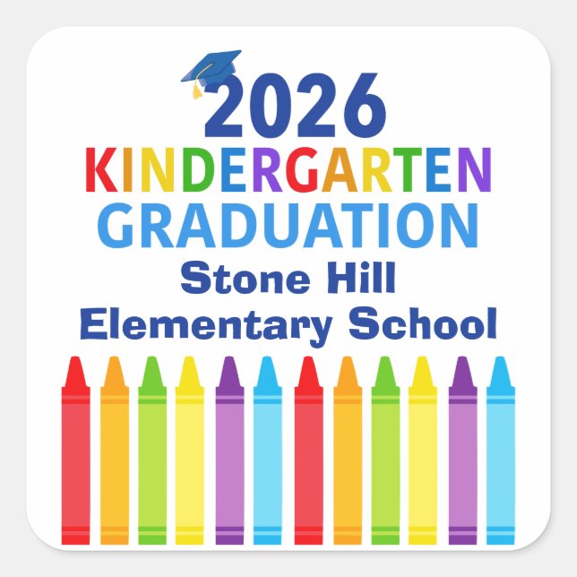 2026 Kindergarten Graduation Custom School Party Quadratischer Aufkleber (Vorderseite)