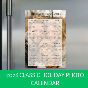 2026 Klassischer Feiertagskalender für das Foto Magnetkarte