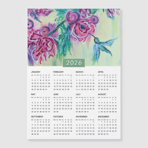 2026 Lila Maler-Kalender für Grüne Hummingvogel Magnetkarte