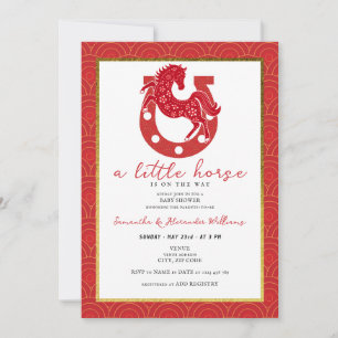 2026 Little Horse Floral Hufeisen Rot Baby Shower Einladung
