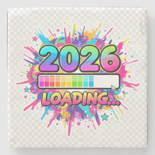 2026 Loading... Progress Bar Sticker Steinuntersetzer (Vorderseite)