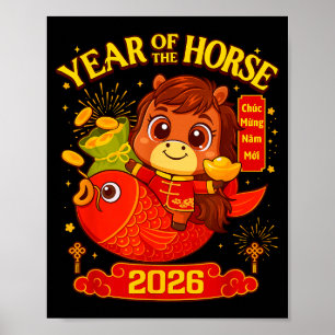 2026 Lunar Neujahr Pferd Vietnamesische Männer Fra Poster
