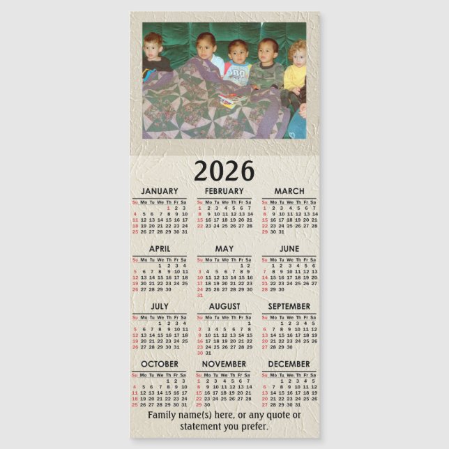 2026 Magnetkalender mit Ihrem Foto und Text Magnetkarte (Vorderseite)