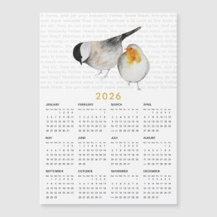 2026 Matthew 6:26 Watercolor Birds Calendar Magnet