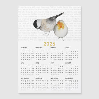 2026 Matthew 6:26 Watercolor Birds Calendar Magnet