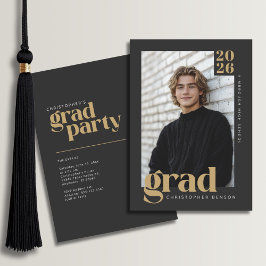 2026 Modern Charcoal Gold Graduation Party Einladung