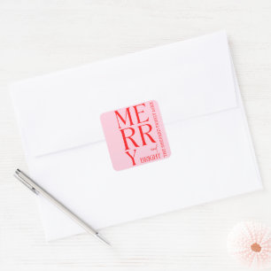 2026 Modern Fröhliche und helle rote pinke Weihnac Quadratischer Aufkleber