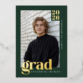 2026 Modern Green 4 Photo Graduation Gold Folieneinladung