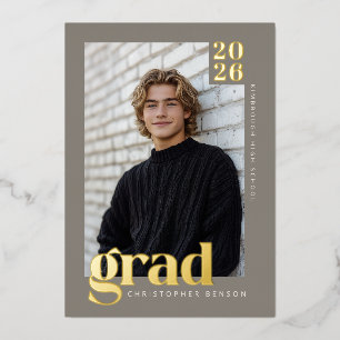 2026 Modern Stone Gray 4 Foto Abschluss Gold Folieneinladung