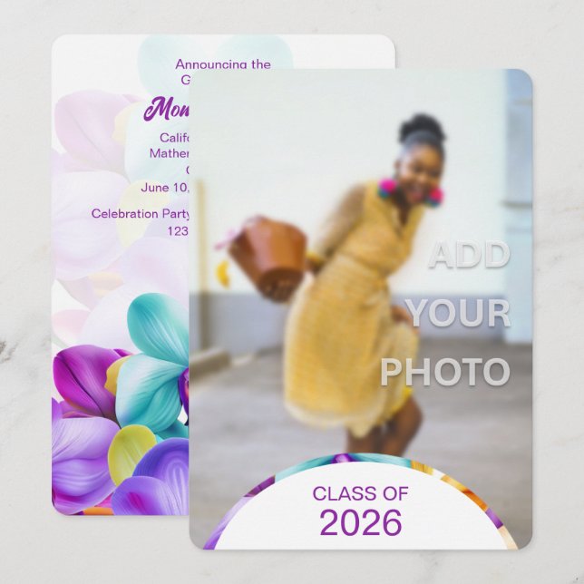 2026 Modern Stylish Graduation Photo Invitation Einladung (Vorne/Hinten)