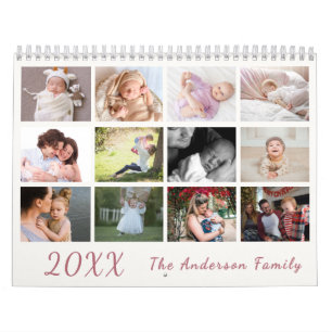 2026 Moderner Familienfoto-Kalender – Rosa & Weiß Kalender